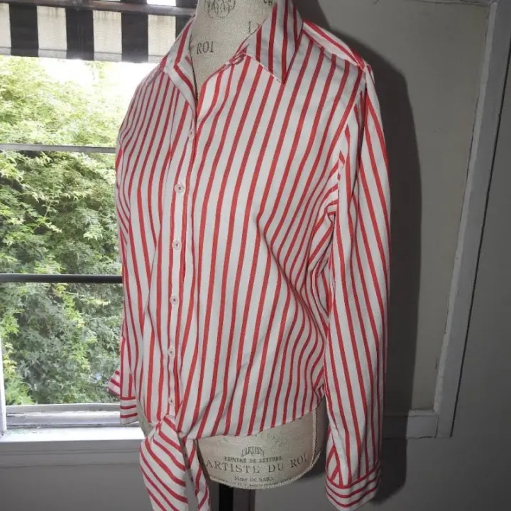 Chico's Tops | Chico's Red & White Striped Blouse, Chico Sz 3.5, no-iron cotton